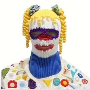 Clown Ski Mask With Attached Pigtails And Bangs